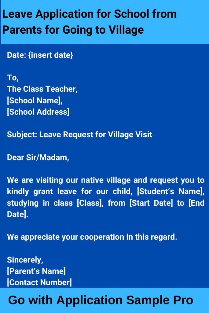 Leave Application for School from Parents for Going to Village