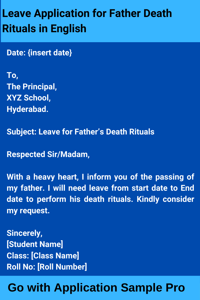 Leave Application for Father Death Rituals in English
