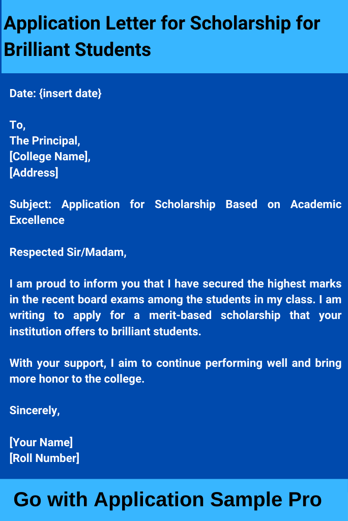 Application Letter for Scholarship for Brilliant Students