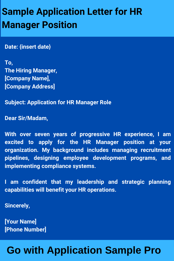 Sample Application Letter for HR Manager Position