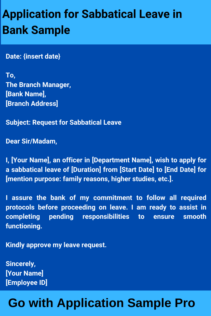 Application for Sabbatical Leave in Bank Sample