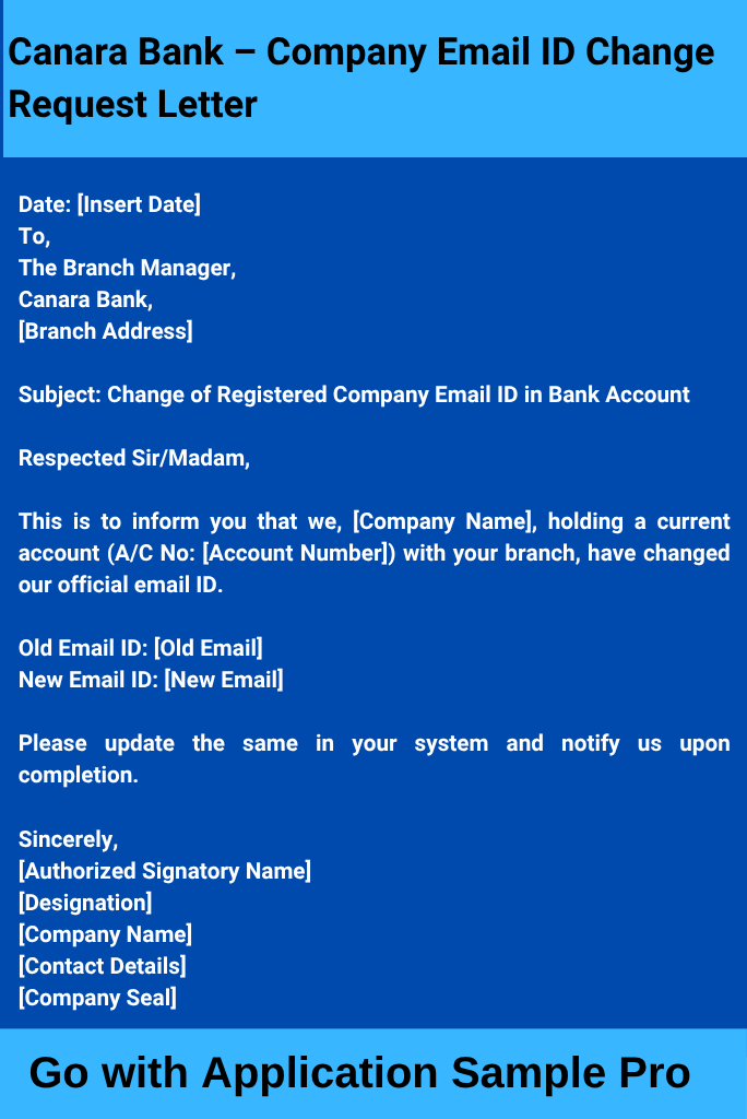 Canara Bank – Company Email ID Change Request Letter