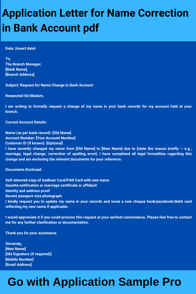 Application Letter for Name Correction in Bank Account pdf