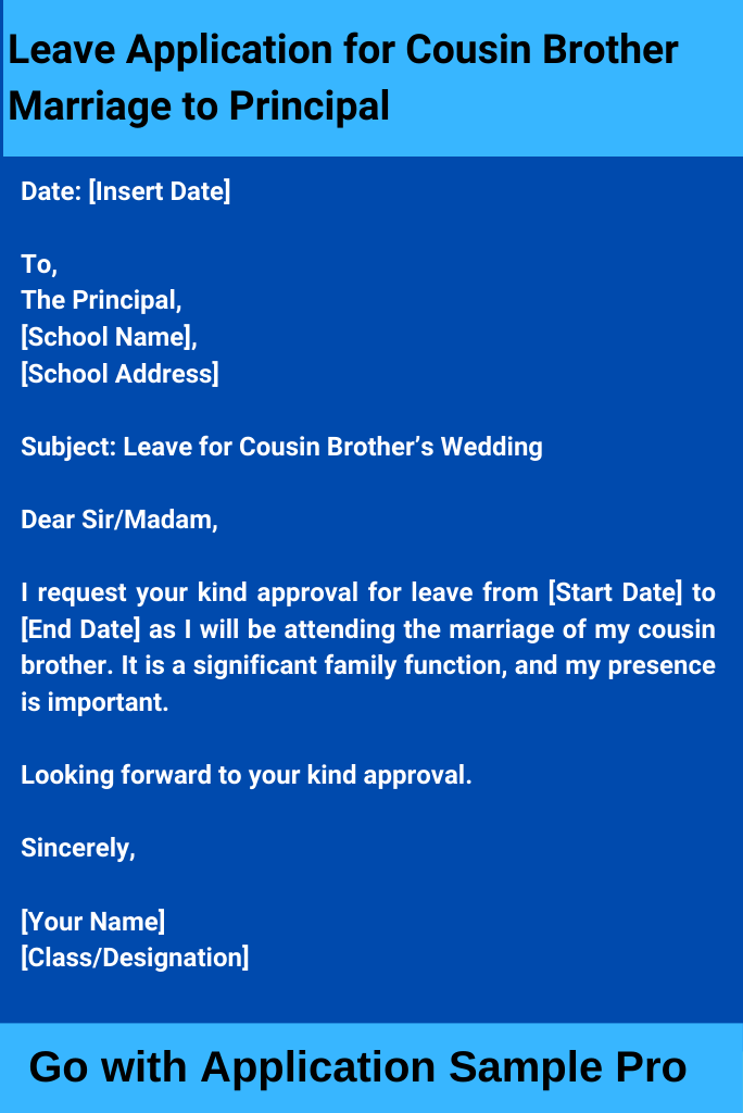 Leave Application for Cousin Brother Marriage to Principal