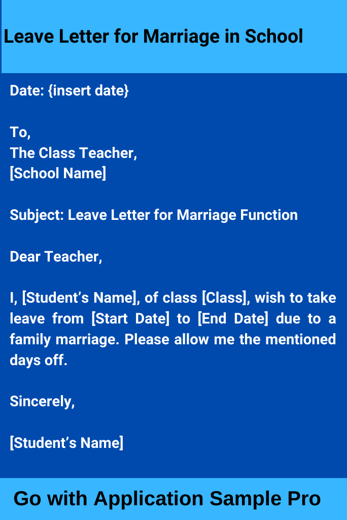 Leave Letter for Marriage in School
