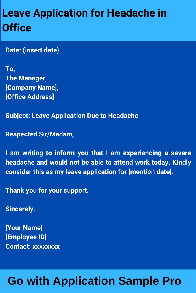 Leave Application for Headache in Office