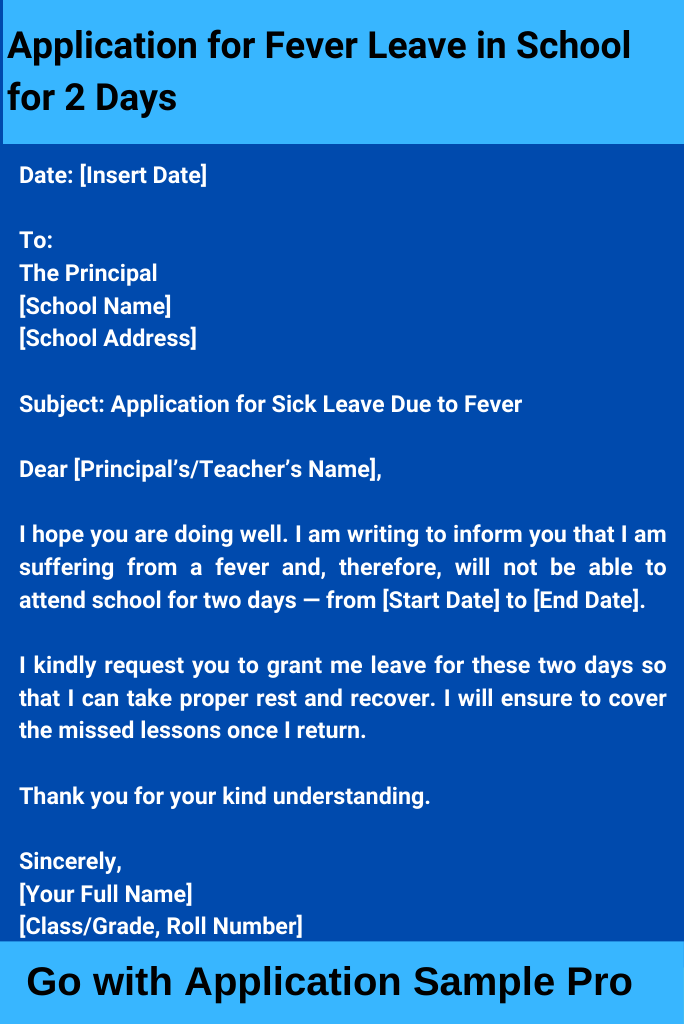 Application for Fever Leave in School for 2 Days