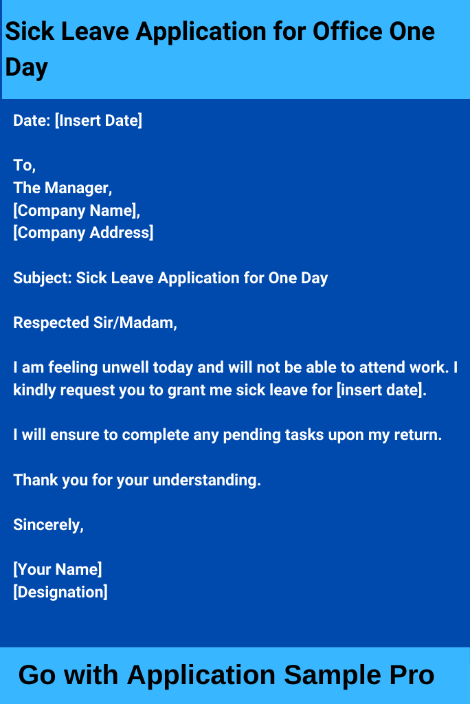 Sick Leave Application for Office One Day