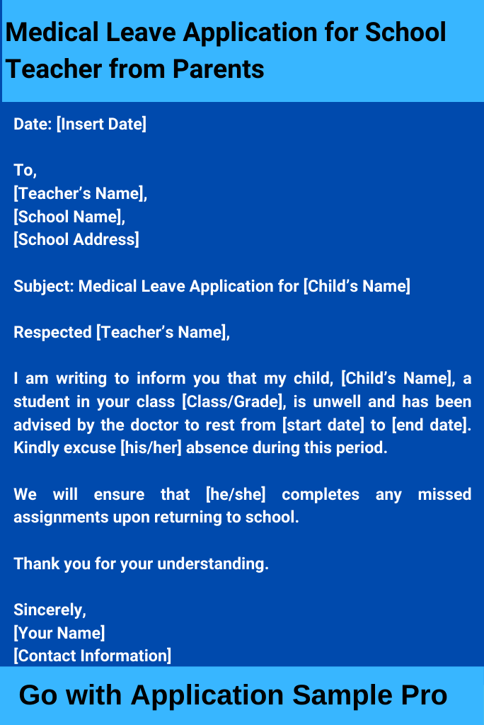 Medical Leave Application for School Teacher from Parents