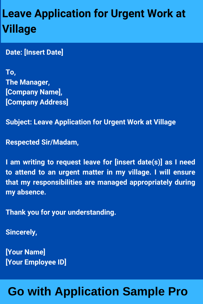 Leave Application for Urgent Work at Village