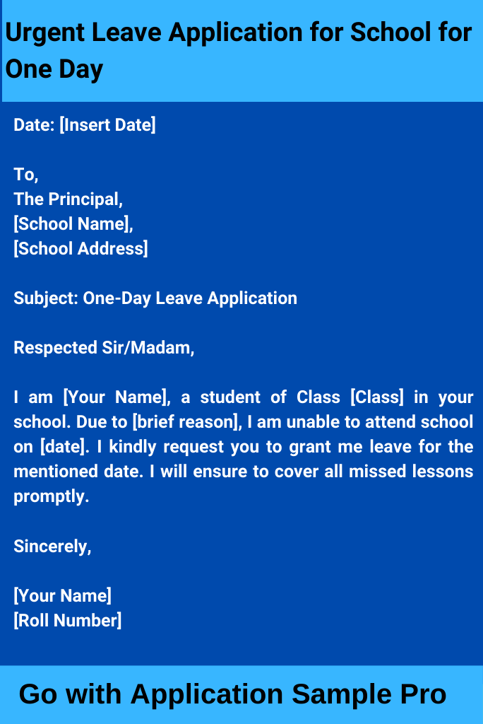 Urgent Leave Application for School for One Day