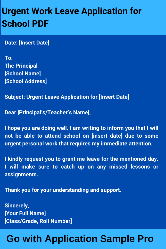 Urgent Work Leave Application for School PDF