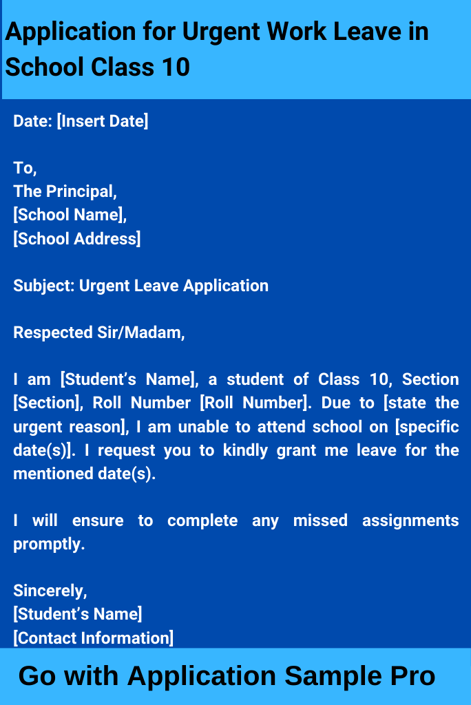 Application for Urgent Work Leave in School Class 10