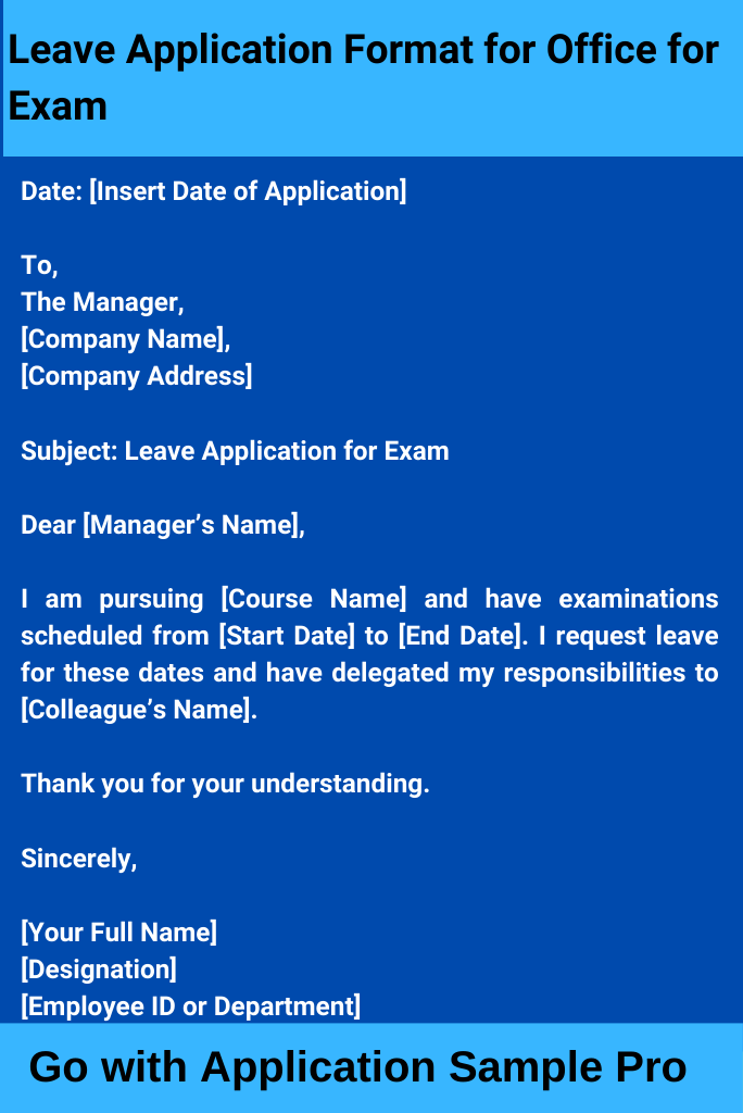 Leave Application Format for Office for Exam