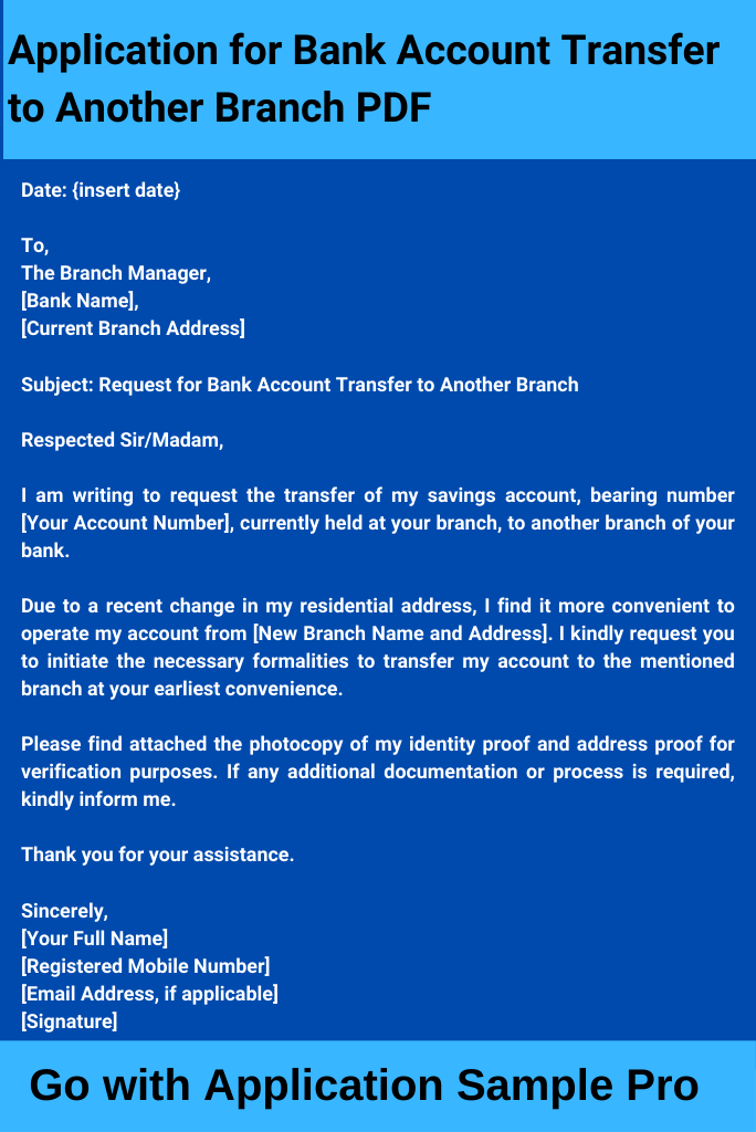 Application for Bank Account Transfer to Another Branch PDF