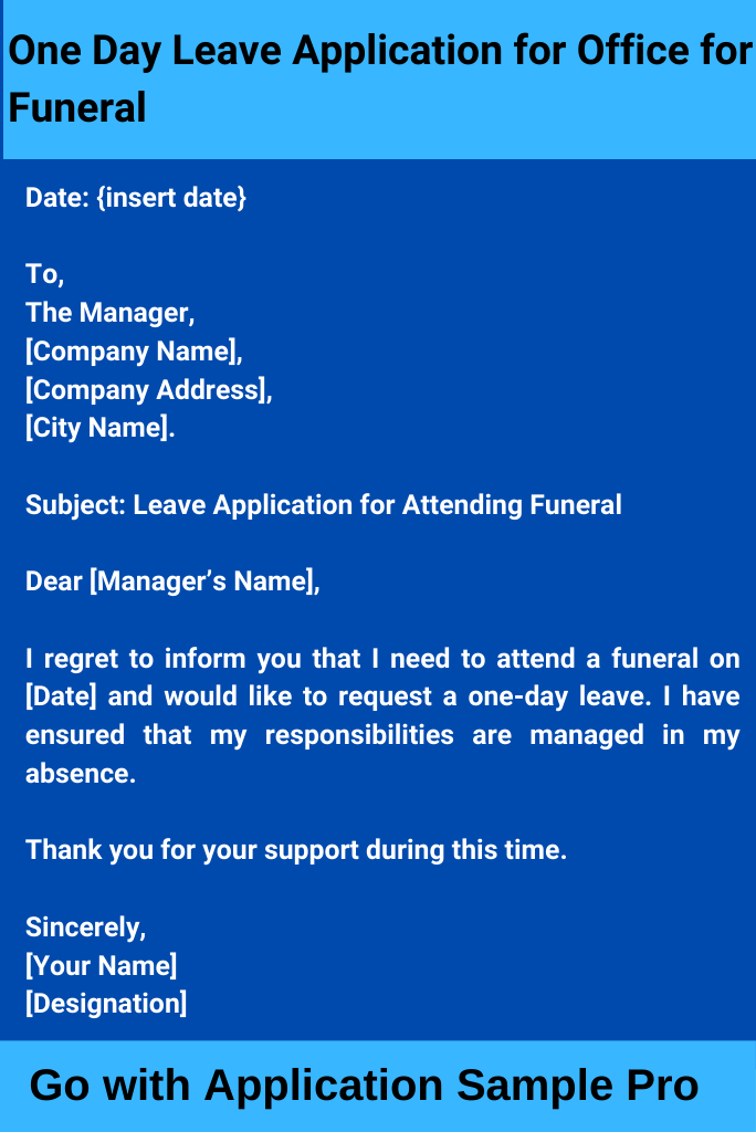 One Day Leave Application for Office for Funeral