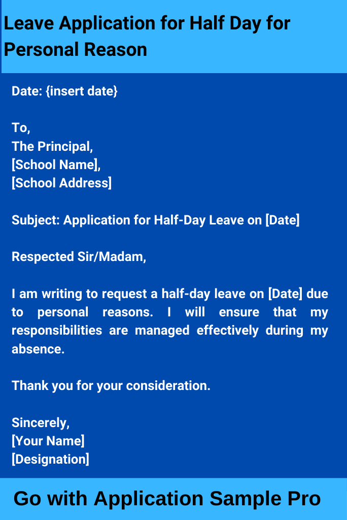 Leave Application for Half Day for Personal Reason