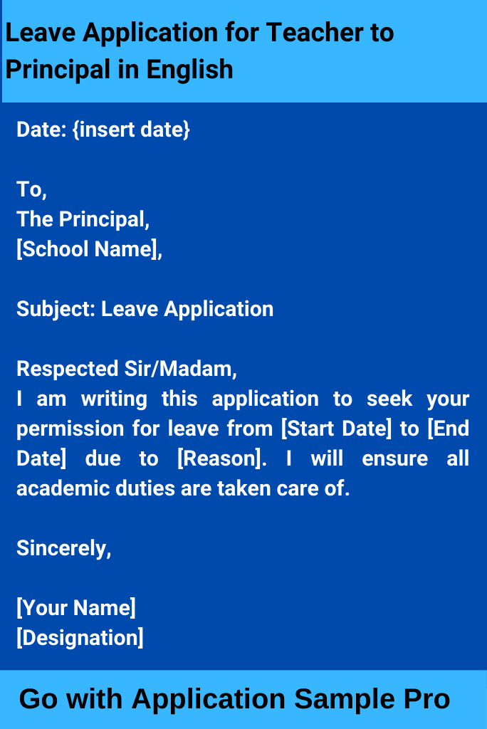 Leave Application for Teacher to Principal in English