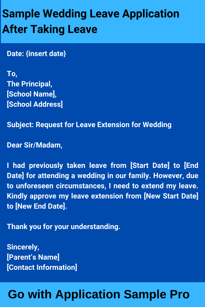 Sample Wedding Leave Application After Taking Leave