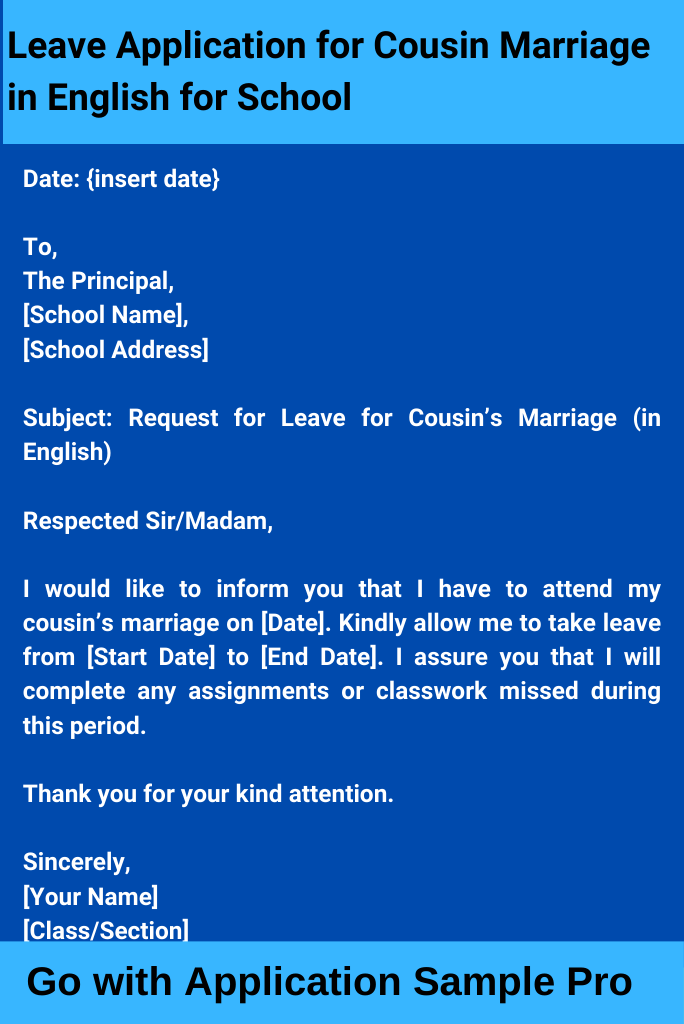 Leave Application for Cousin Marriage in English for School