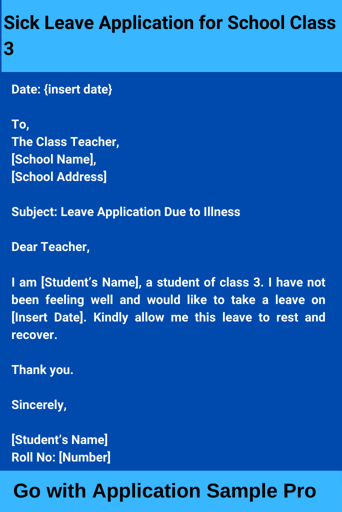 Sick Leave Application for School Class 3