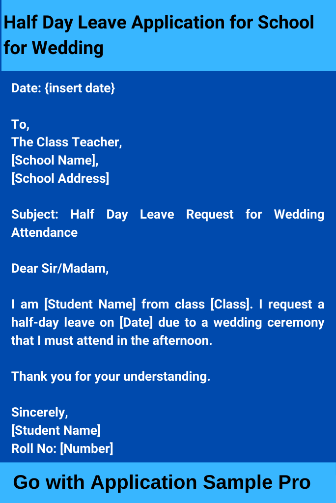 Half Day Leave Application for School for Wedding