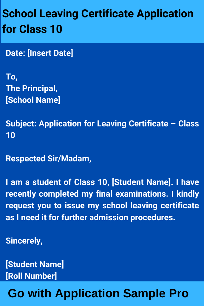 School Leaving Certificate Application for Class 10