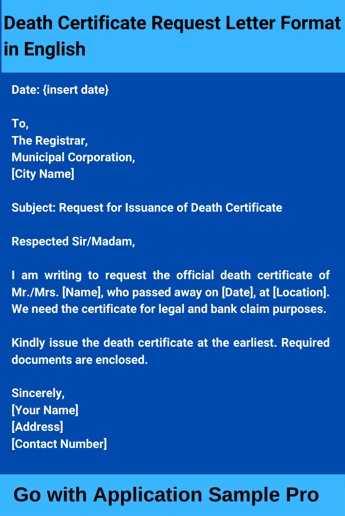 Death Certificate Request Letter Format in English