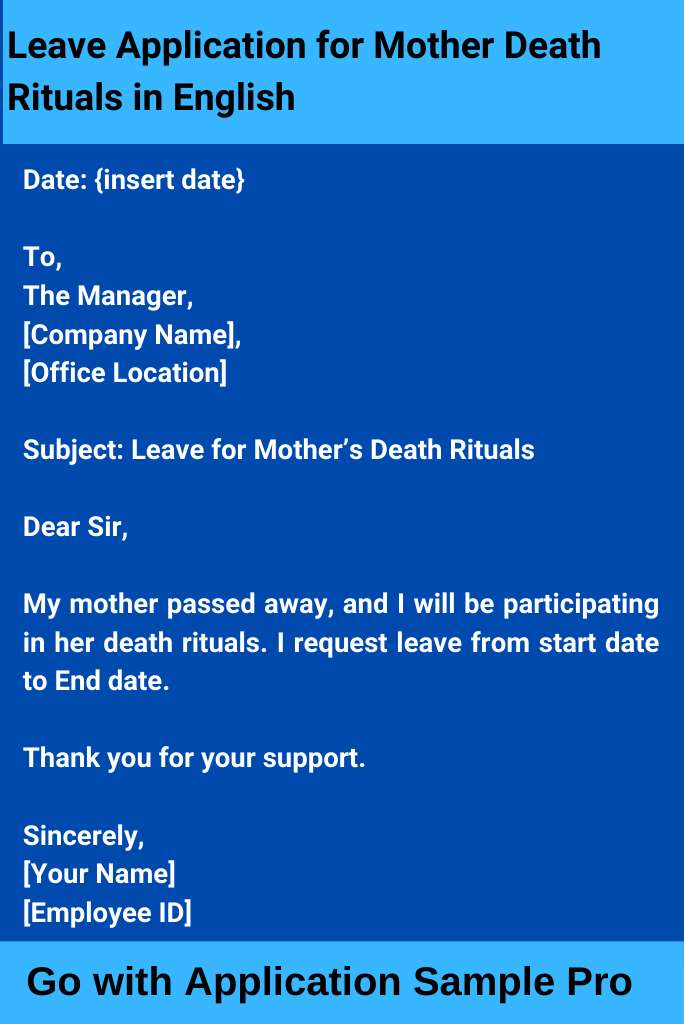 Leave Application for Mother Death Rituals in English