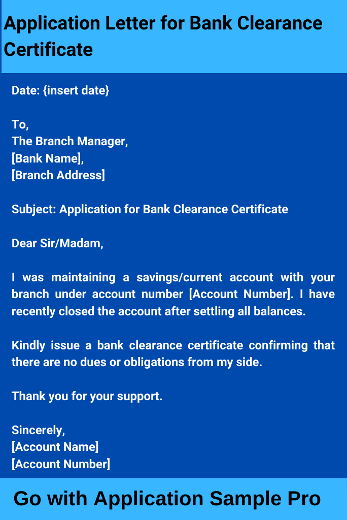 Application Letter for Bank Clearance Certificate