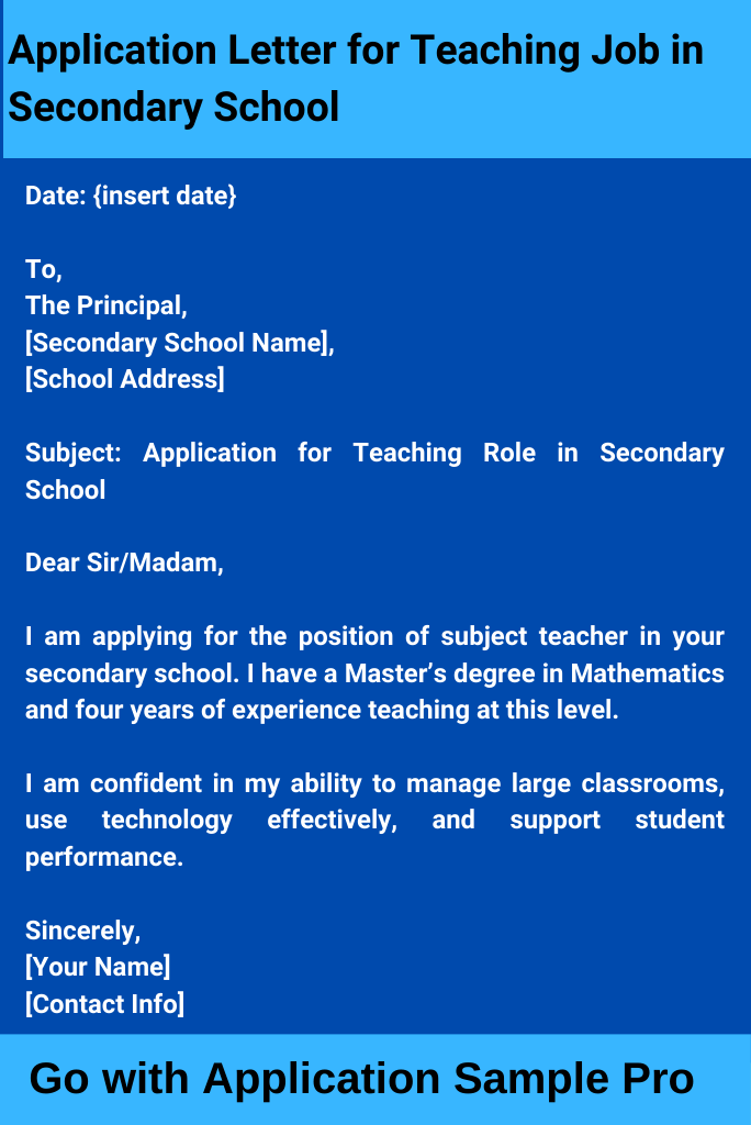 Application Letter for Teaching Job in Secondary School