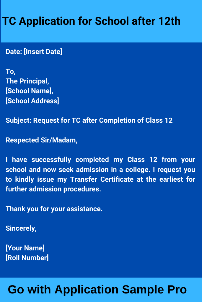 TC Application for School after 12th