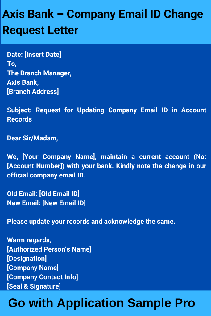 Axis Bank – Company Email ID Change Request Letter