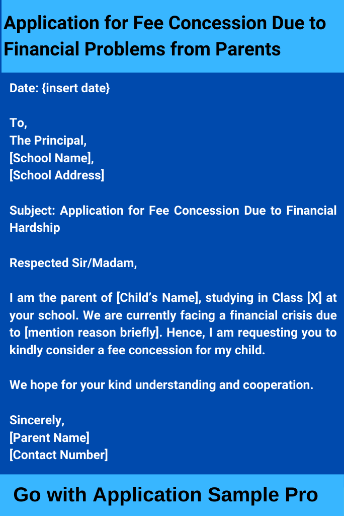 Application for Fee Concession Due to Financial Problems from Parents