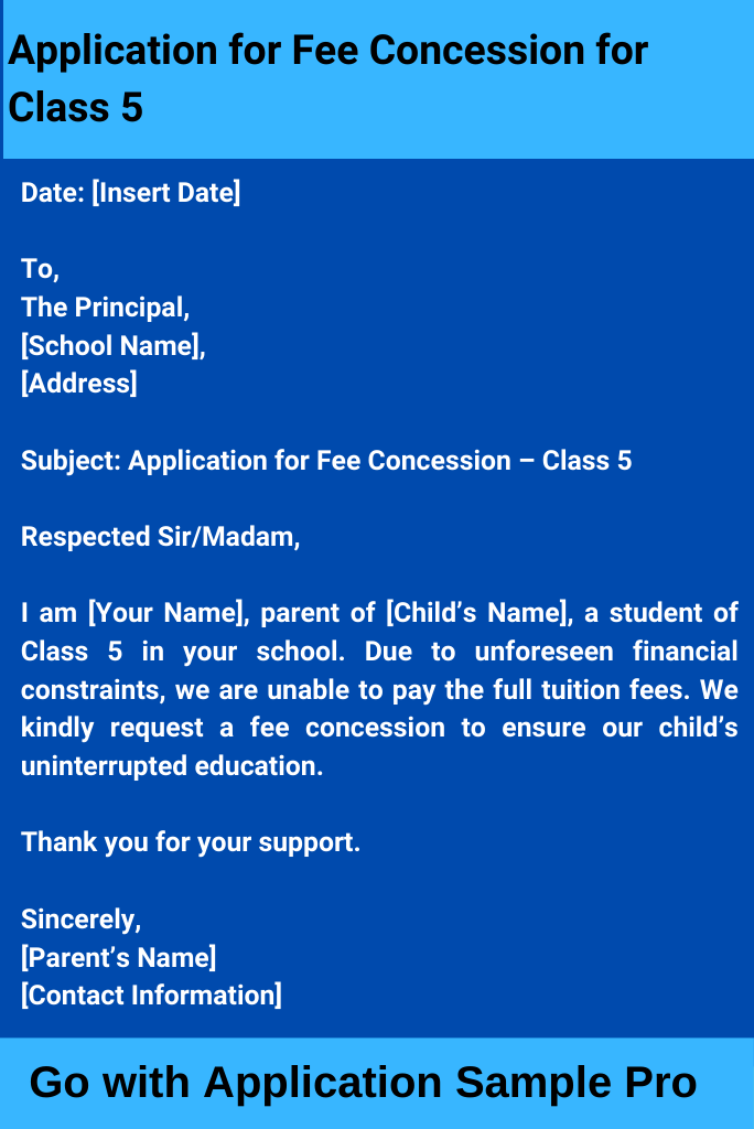 Application for Fee Concession for Class 5