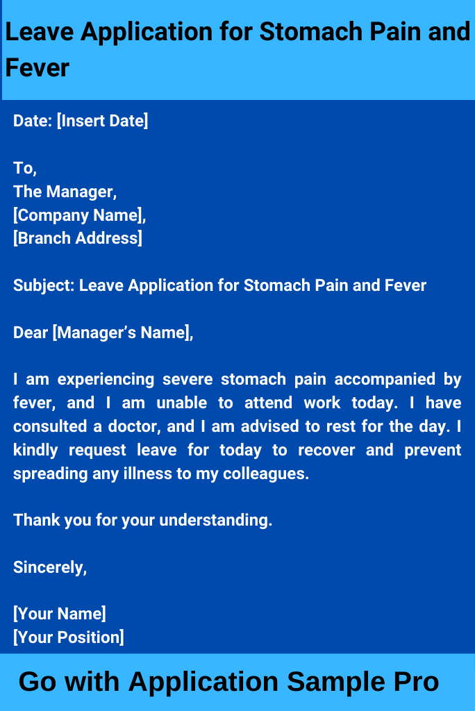 Leave Application for Stomach Pain and Fever