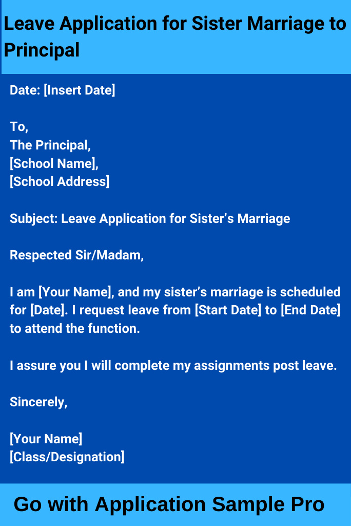 Leave Application for Sister Marriage to Principal
