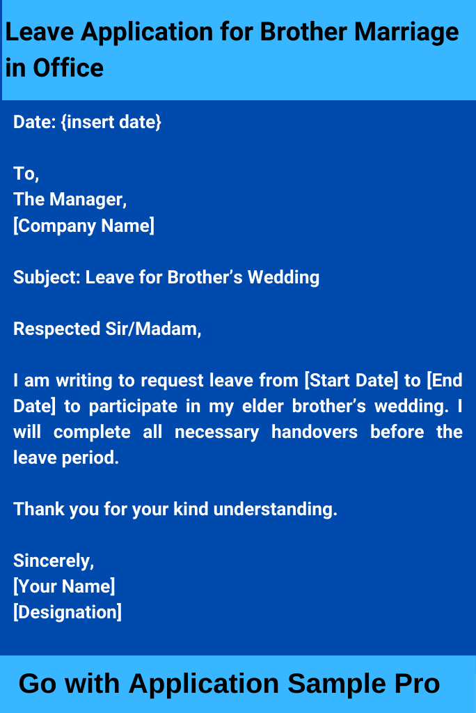 Leave Application for Brother Marriage in Office