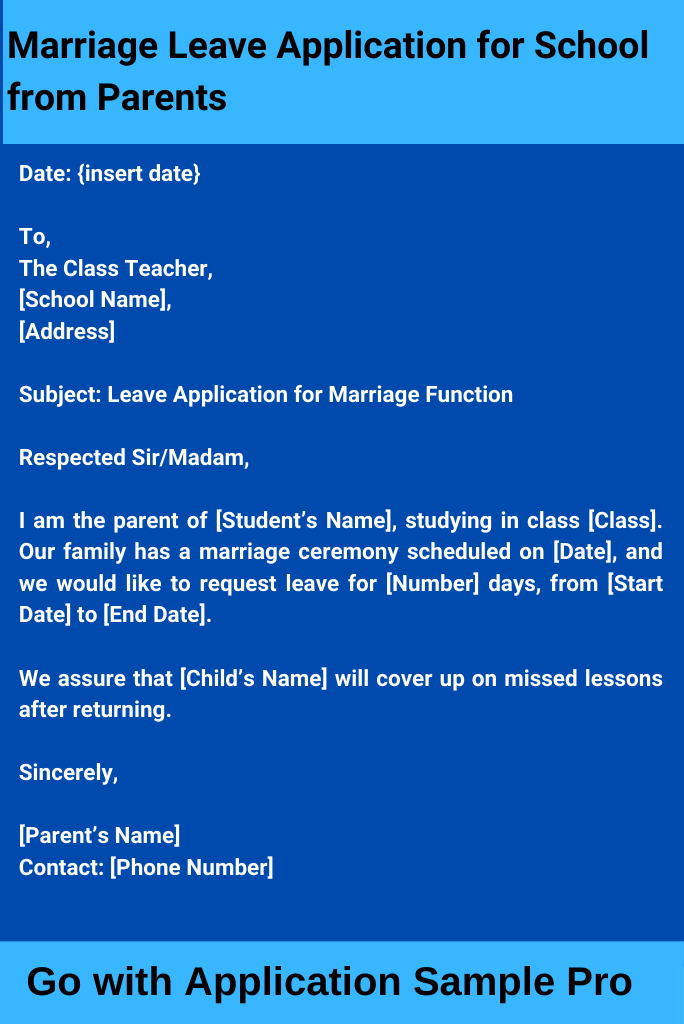 Marriage Leave Application for School from Parents