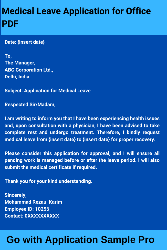 Medical Leave Application for Office PDF
