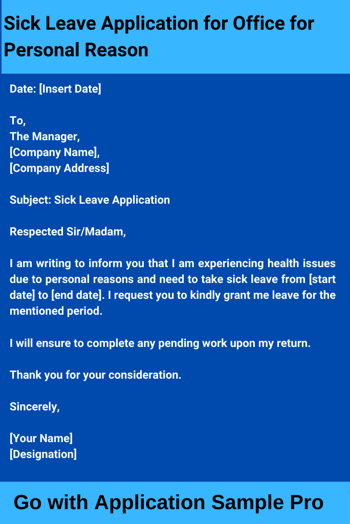 Sick Leave Application for Office for Personal Reason
