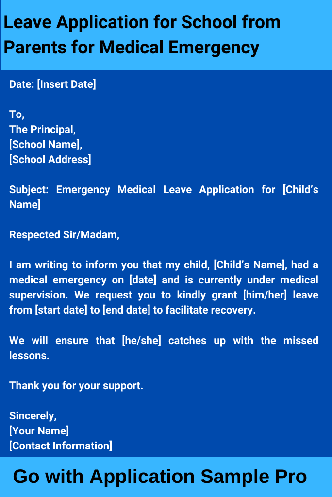 Leave Application for School from Parents for Medical Emergency
