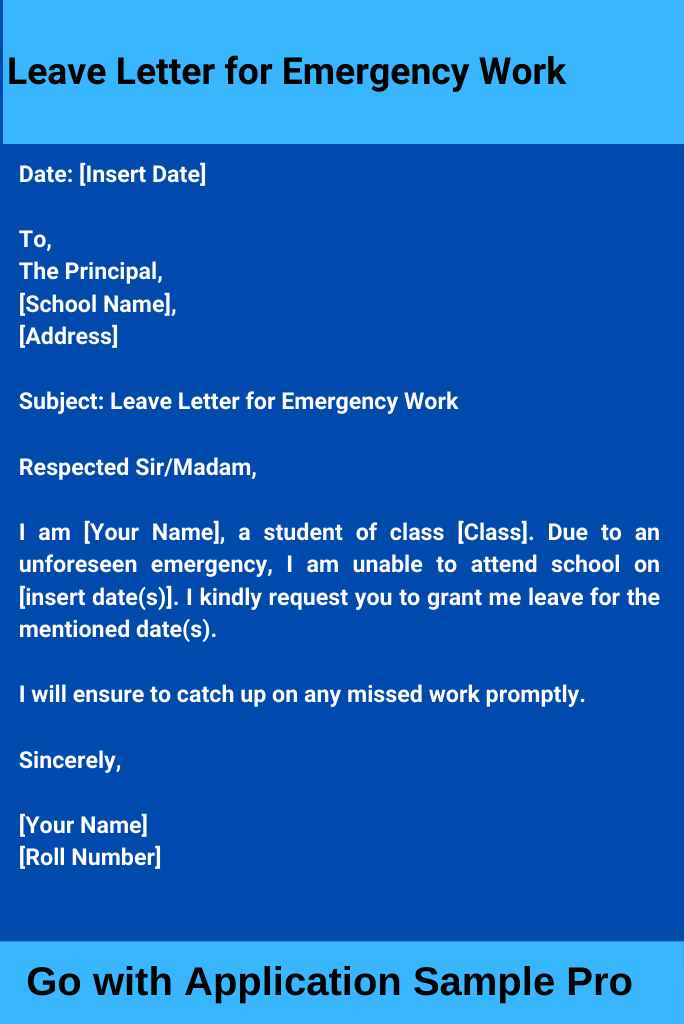 Leave Letter for Emergency Work