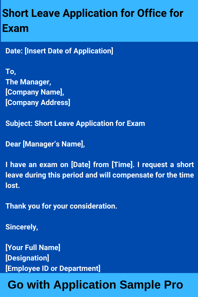 Short Leave Application for Office for Exam
