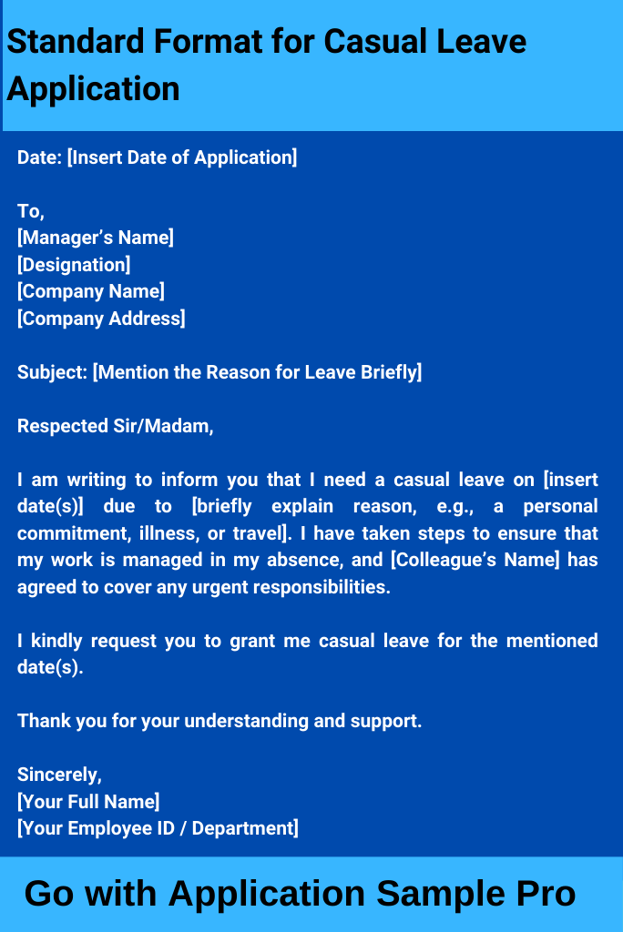 Standard Format for Casual Leave Application