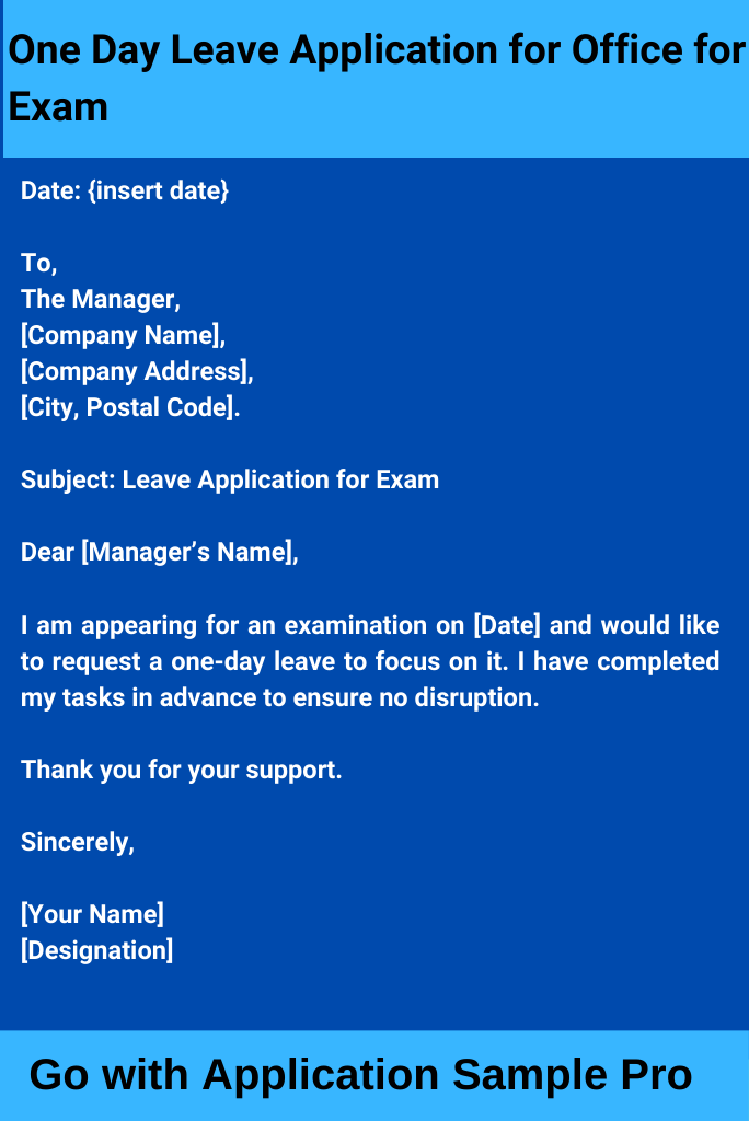 One Day Leave Application for Office for Exam