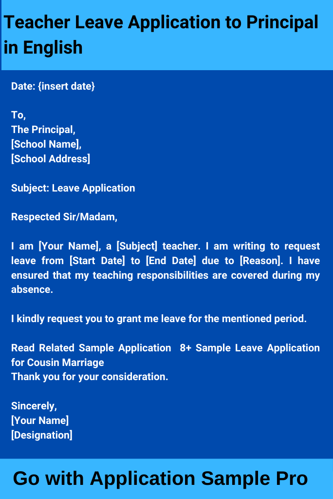 Teacher Leave Application to Principal in English