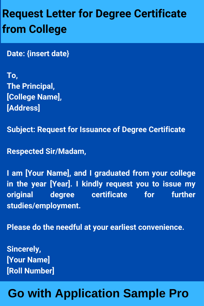 Request Letter for Degree Certificate from College