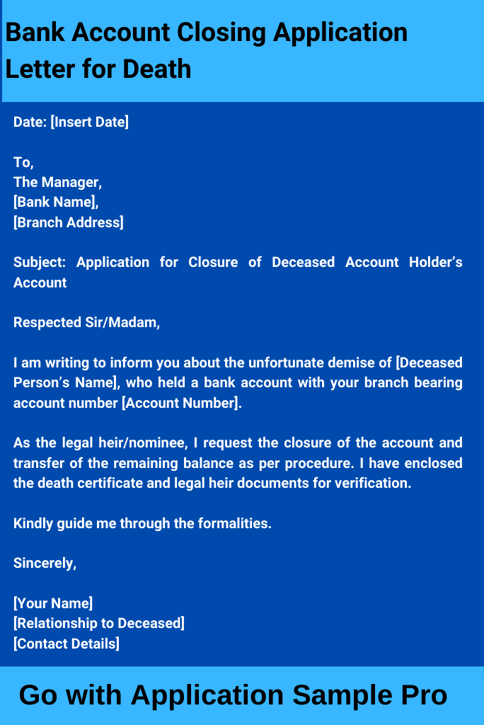 Bank Account Closing Application Letter for Death