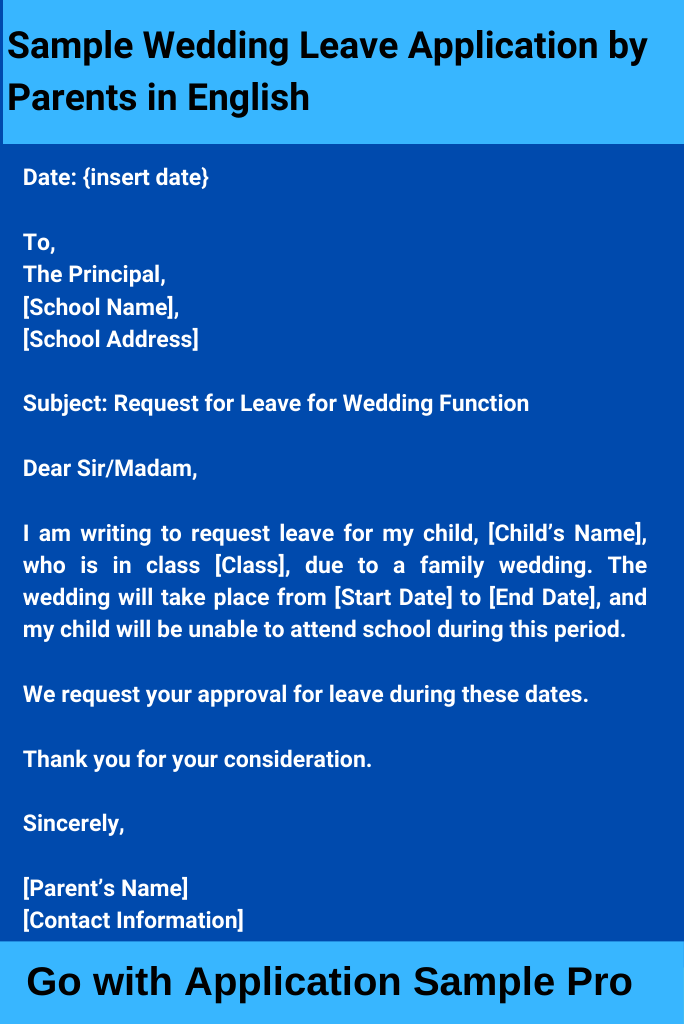 Sample Wedding Leave Application by Parents in English